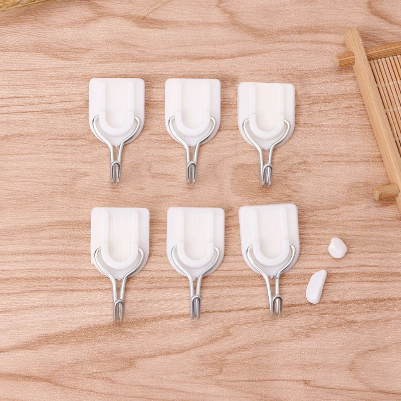 

6Pcs Strong Adhesive Hook Wall Door Sticky Hanger White Holder Kitchen Bathroom