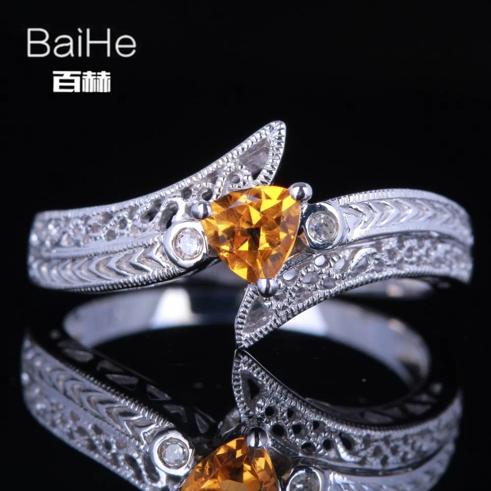 BAIHE Стерлинговое Серебро 925 пробы 0.19ct безупречный триллион 100% натуральный цитрин