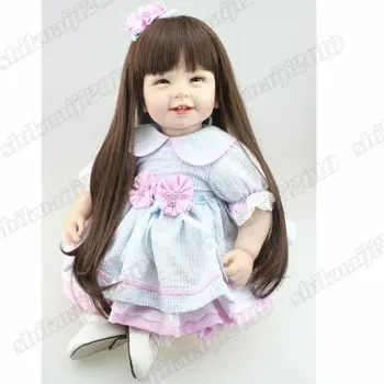 

22" Handmade Lifelike Reborn Baby Dolls Long Hair Girl Silicone Newborn Kids Gift HOT