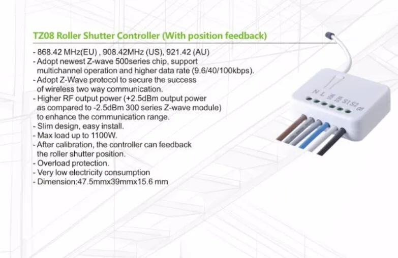 TZ08 беспроводной Z-Wave рольставни контроллер AU 921,42 MHZ(с позицией отзывы) Z-Wave V6.02