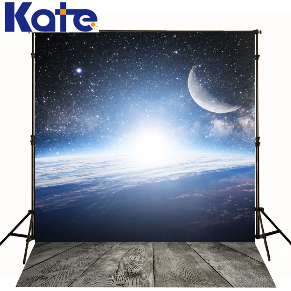 

5*6.5FT(150*200CM) Kate Photo Background Wood Floor Night Sky Moon Backgrounds Backgrounds For Photo Studio FF0004