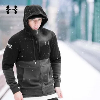 

Outdoor Running Jacket Winter Men Zipper Sports Hoodie Black Gym Sweatshirt Fitness Sportswear Hooded Jacket