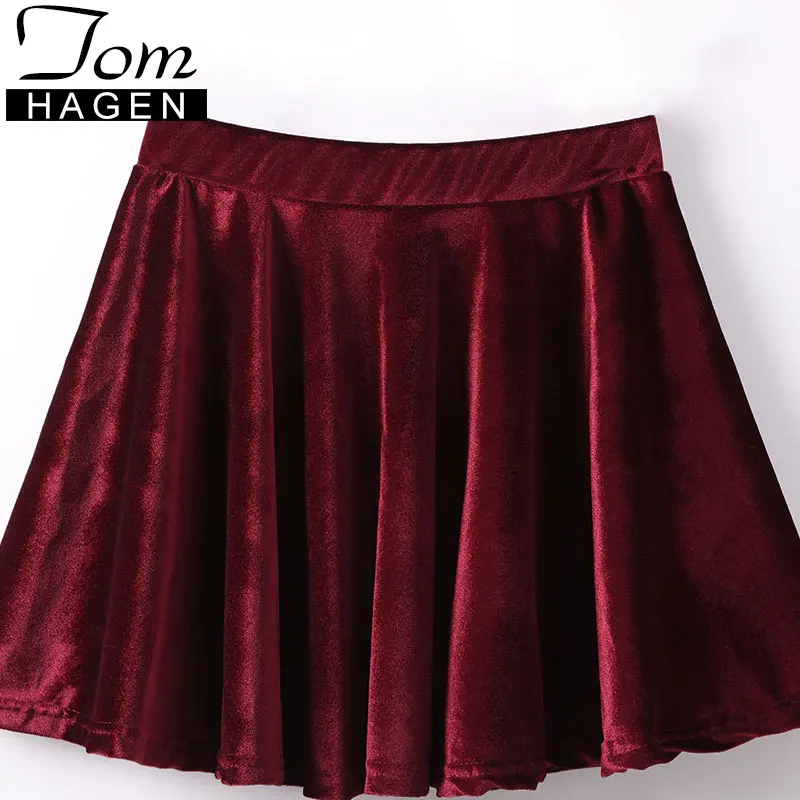 Том Хаген, женская сексуальная юбка большого размера, Женская плиссированная мини-юбка, черная бархатная винтажная юбка, короткая женская Повседневная Свободная Женская юбка