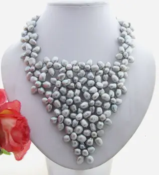 

Stunning! Grey Black White Purple Pearl Flower Necklace