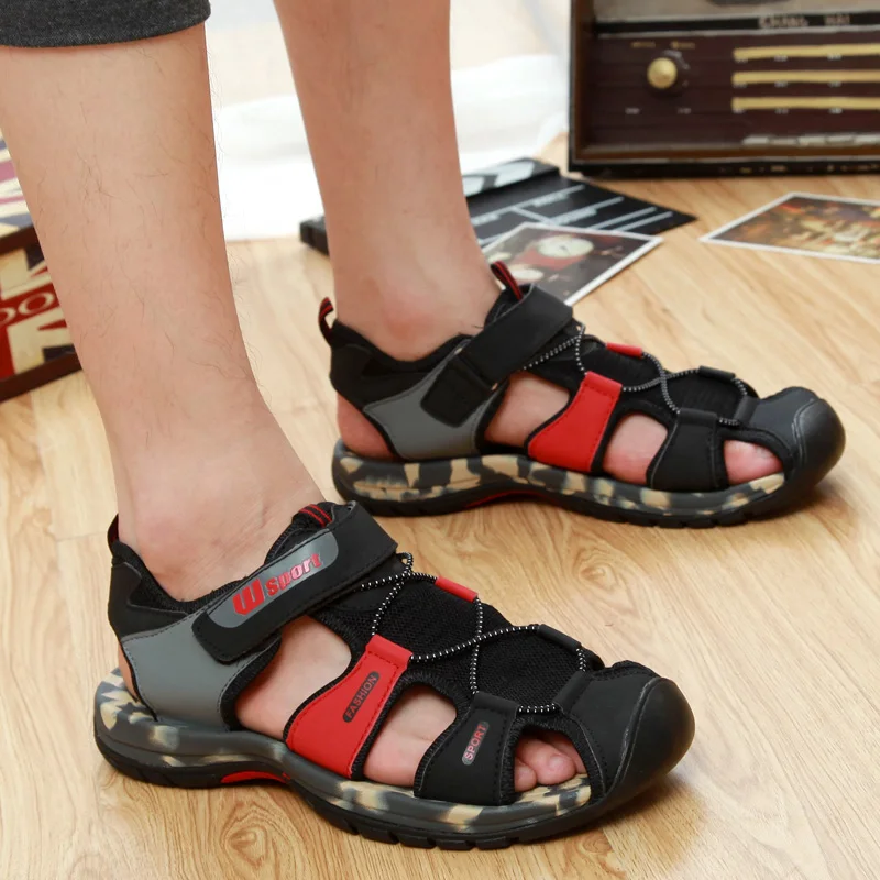 Red High Quality Fashion Men Sandals Hook & Loop Outdoors Summer