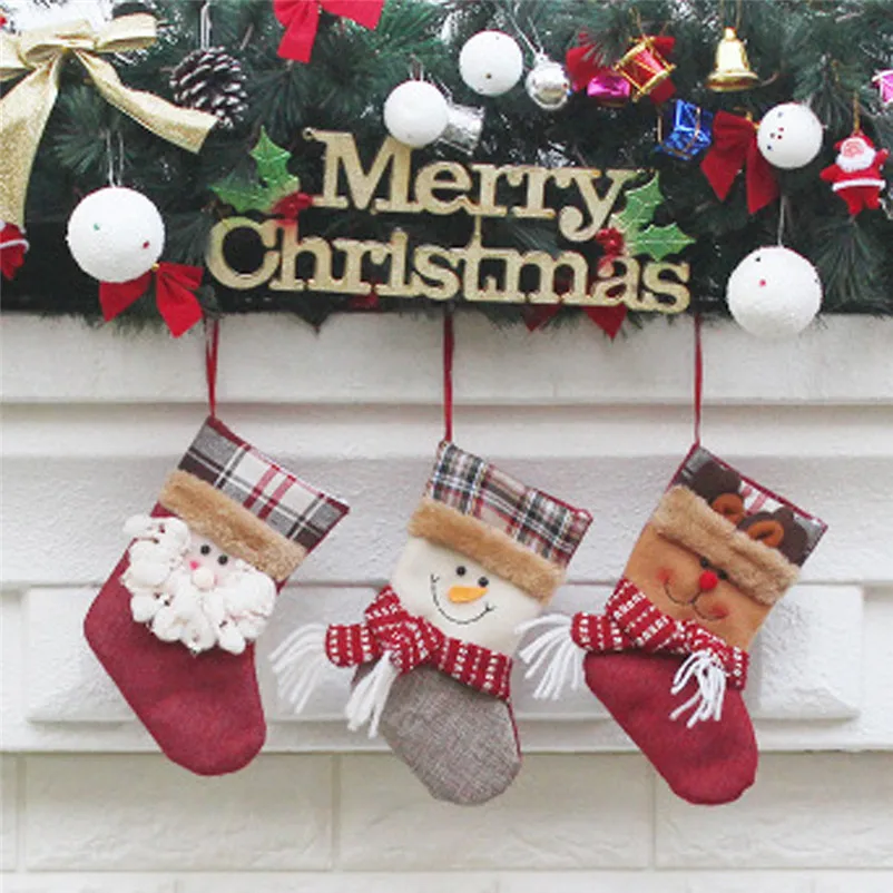 Santa Claus products Snowman Elk Xmas Decor kids candy bag Ornament christmas socks decoration New Year Decor For Home O07 (3)