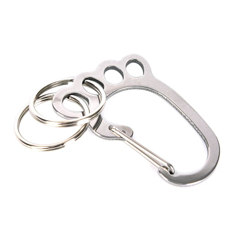 Stainless Steel Small Foot Shape Keychain Cute Key Ring Hook Outdoor Camping Hiking Buckle Carabiner Key Holder 1pc New