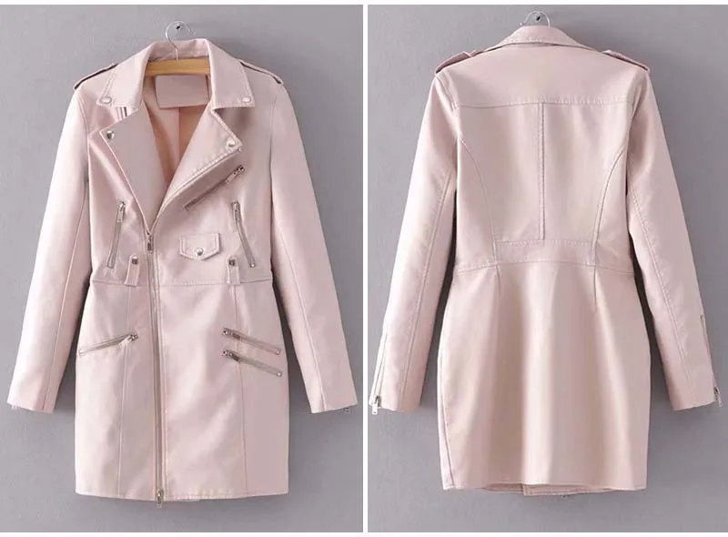 Брендовое кожаное пальто, женская куртка, мода, тонкая Длинная женская куртка, высокое качество, искусственная кожа, мотоциклетная осенне-зимняя верхняя одежда AO903
