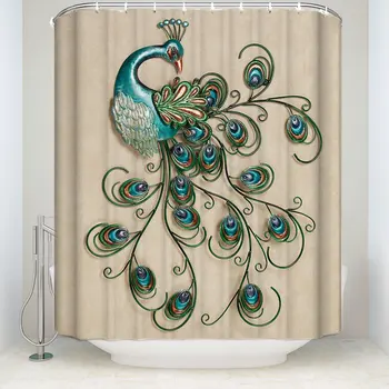 

Custom Waterproof Bathroom Shower Curtain Peacock Include Hooks