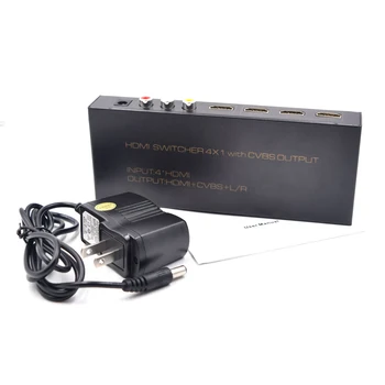 

1080P 4X HDMI Input Splitter Switcher Converter Adapter with CVBS L/R Output HD Multiplexed Audio Video HDMI Converter US Plug