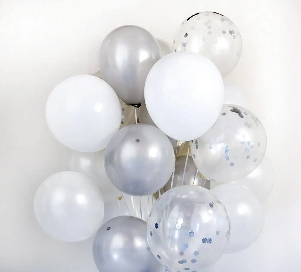 

12" 20pcs-White&Silver Latex Confetti Balloon Set Bouquet for Baby Shower Birthday Wedding Party Decoration Photo booth