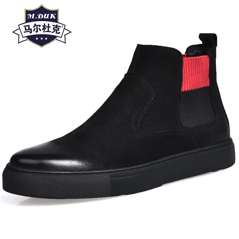 

Riding boots men's Korean high top shoes men winter autumn plus velvet warm cotton snow boots Genuine Leather cowhide Chelsea