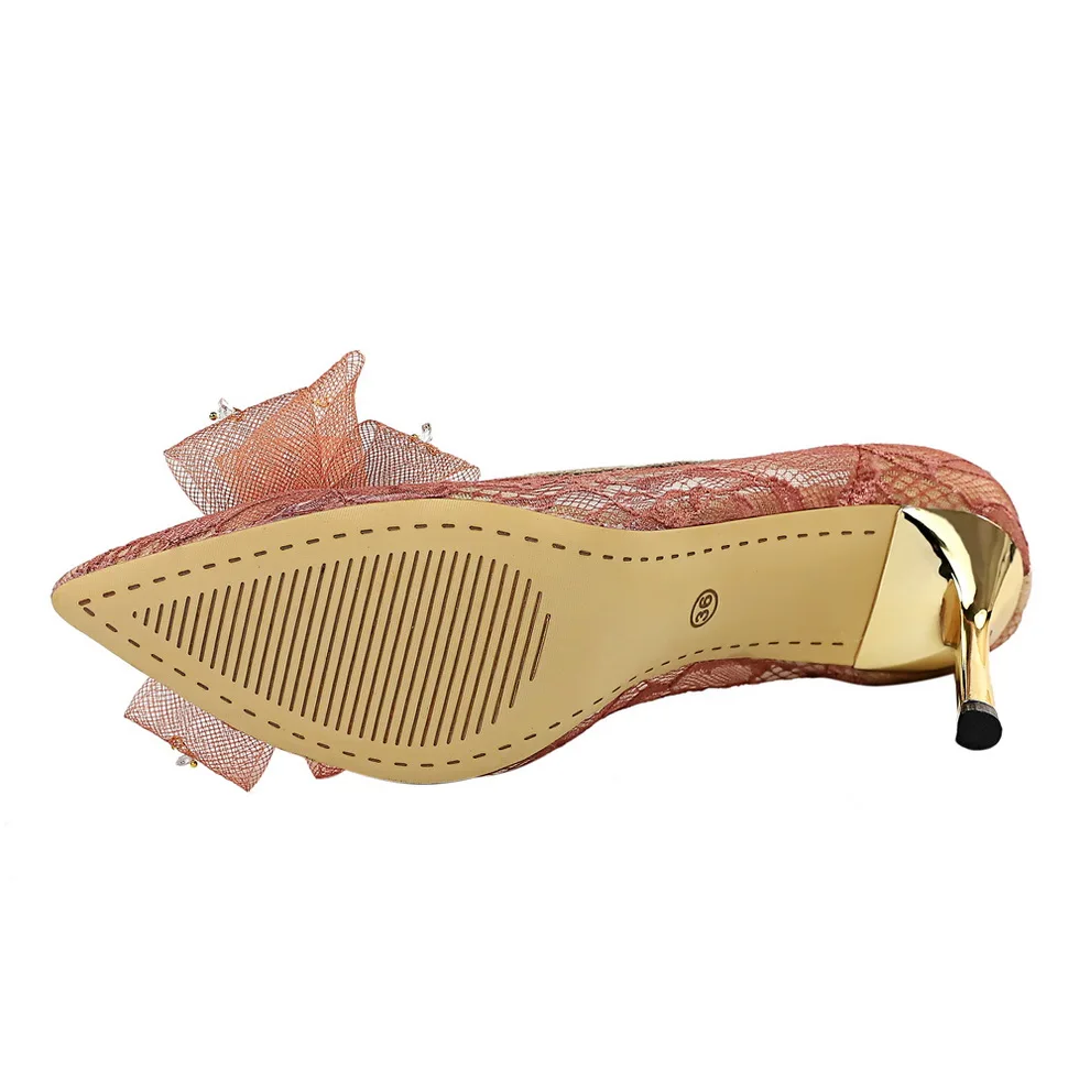 Banquet Maille Profonde Noir lavande Dentelle Femmes Strass Pointu De Chaussures Mariage Robe À Bouche Arc Unique Ajourée Talons Hauts Peu 2019 rouge Haute blanc kaki rose FxIxwPOR