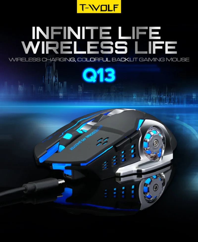 

Wireless Rechargeable Gaming Mouse 2.4Ghz Mute 2400dpi 7 color Backlit Breathe Gamer Mice for Computer Desktop Laptop MAC OS