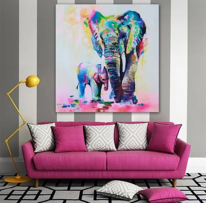 

2016 New Mother And Baby Elephant Canvas Living Room Oil Picture Watercolor Painted Animals Wall Art Unframed Home Decor