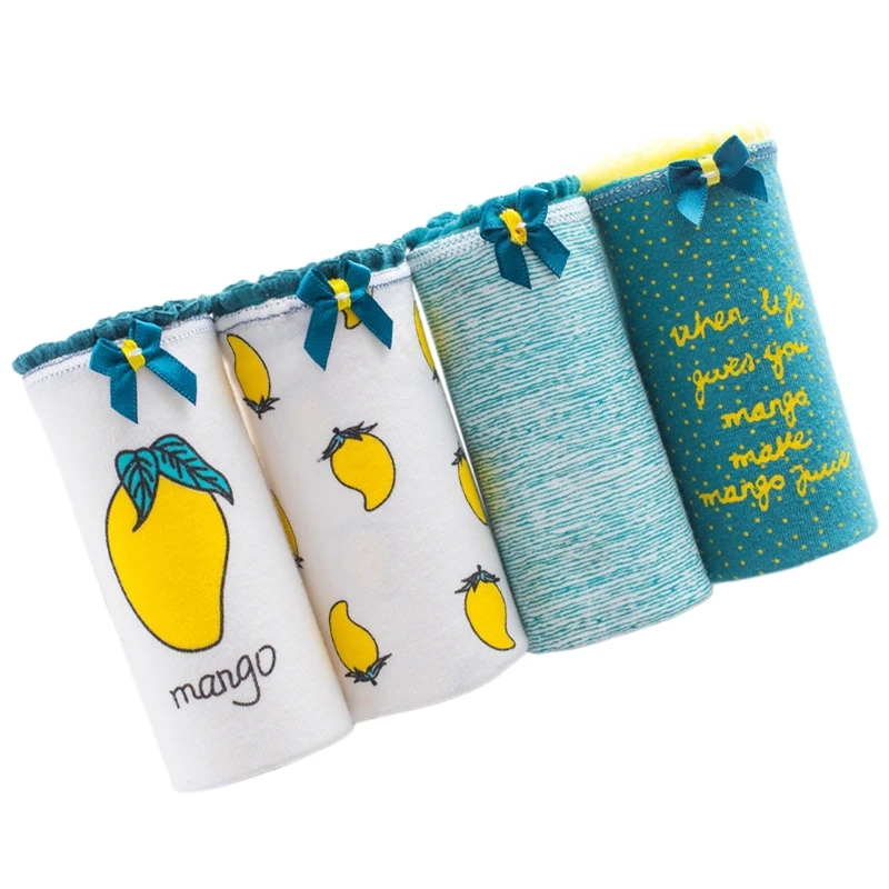 

4Pcs Puberty Girls Underpants Mango Fruit Cotton Briefs Women Underwear Panties