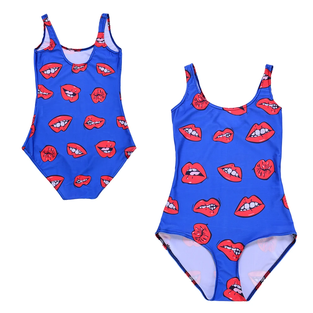 Red Sexy Girl Lips Cartoon Swimwear One Piece Swimsuit Hollow Out Monokini Bad Girl Club Cosplay