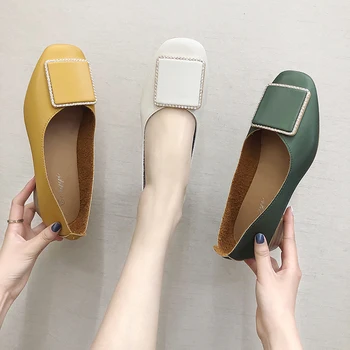 

New Metal Buckle Women Shoes Woman Flats Soft Bottom Slip on Shallow Square Toe Ladies Flats Female Retro Casual Shoes Plus Size