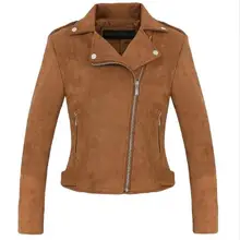 Новая модная женская замшевая мотоциклетная куртка, облегающая коричневая мягкая искусственная кожа с подкладкой, Женское пальто veste femme cuir epaulet на молнии