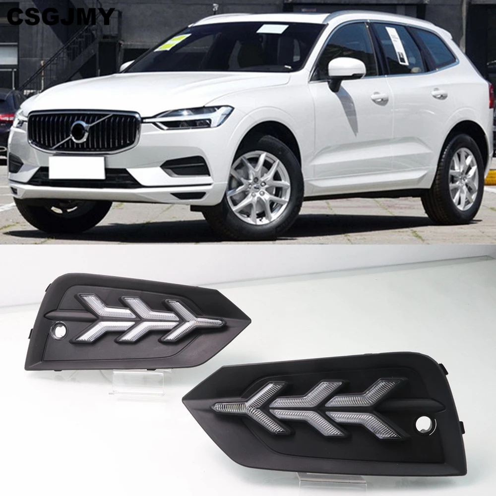 

CSGJMY 1Pair LED Daytime Running Light Daylight For Volvo XC60 2018 2019 Flowing Turn Signal Function 12V Car DRL Fog Lamp
