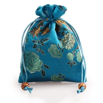Вишневый цветок маленький китайский шелковый мешок Drawstring подарочные сумки сувенир для свадебной вечеринки мешочек для ювелирных украшений с подкладкой 50 шт./партия - Цвет: sky blue peony