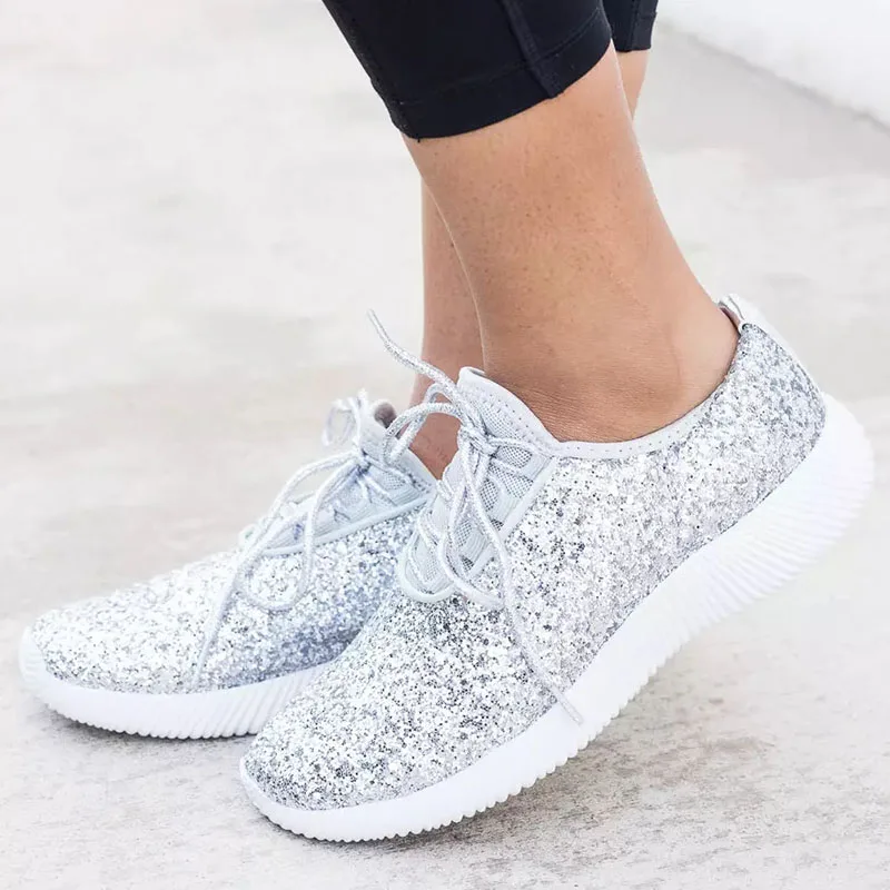 Fashion Gold Silver Shoes Women Glitter Sneakers Summer Bling White ...