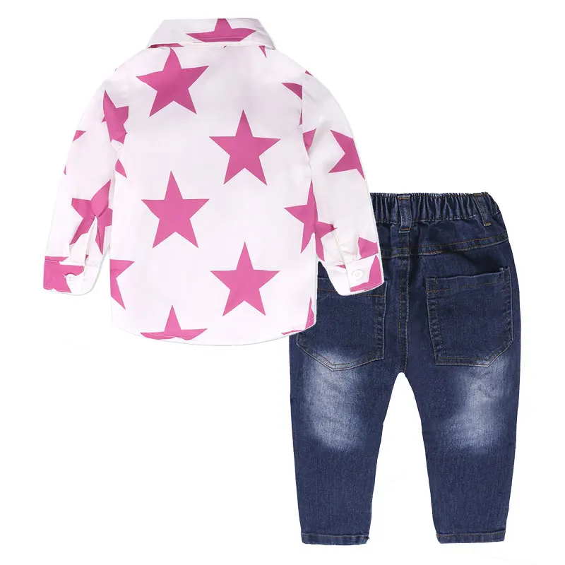 Elvesnest Kids Girl Clothes Fashion Baby Girls Clothing Suit Cotton Long Sleeve Shirt+Jeans Spring Autumn Children Costume