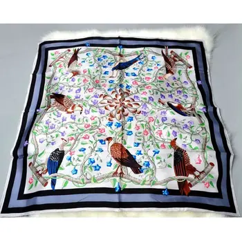 

Floral & Brids Print Square Silk Scarf Women 2017 100% Silk Twill Scarves & Wraps Shawl Bandana Hijab Hand Rolled Top Quality