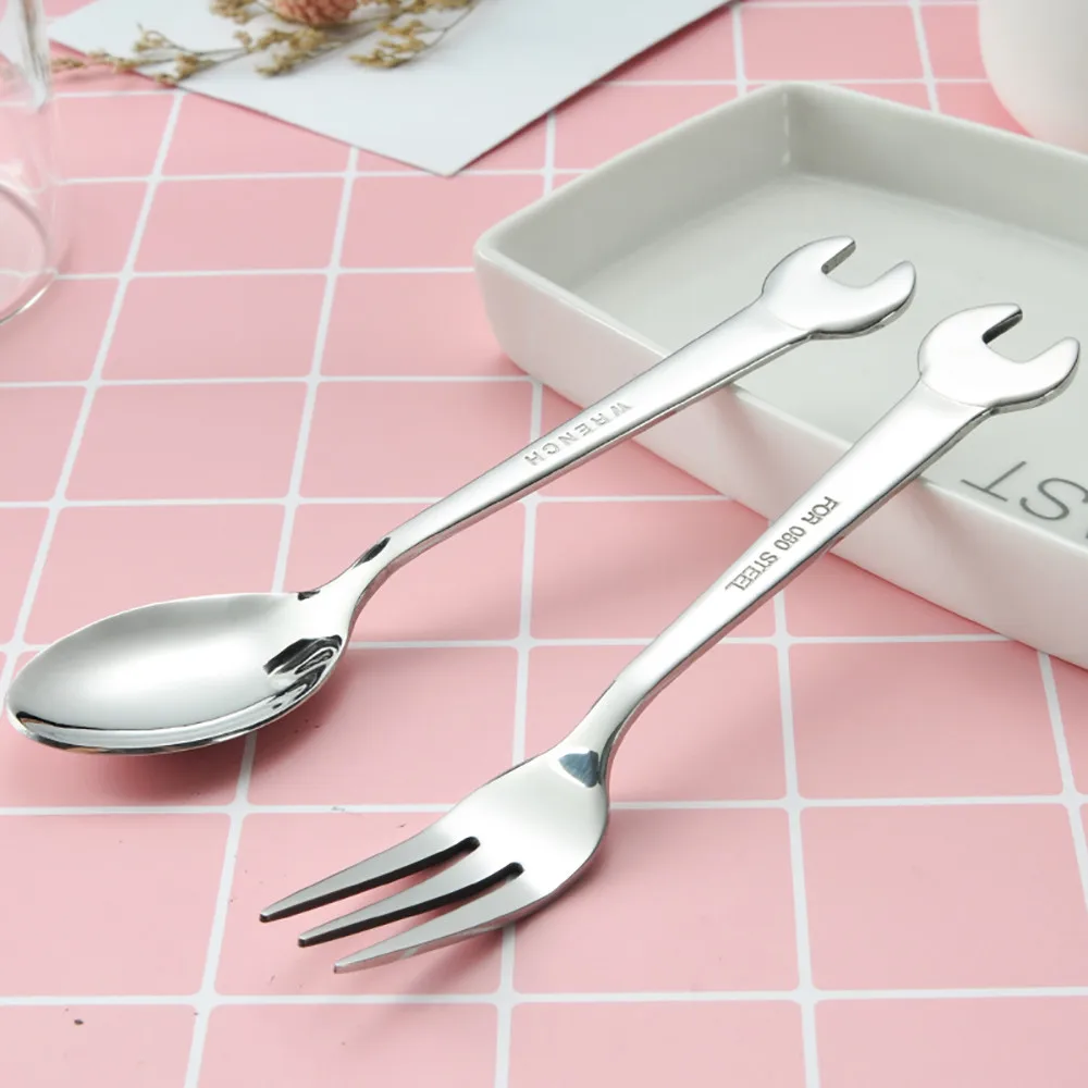 

1PC Wrench Shape dining Fork Spoon Salad Stainless Steel Fruit Dessrt Fork Creative Spoons And Forks Spanner Tableware 10