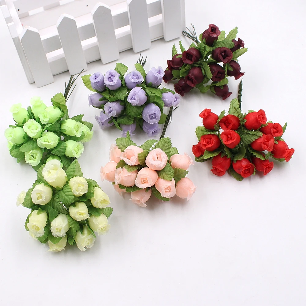 

12pcs/lot Artificial Flower 2cm Silk High Quality Rose Bouquet Wedding Decoration DIY Wreath Gift Box Clip Art Flower