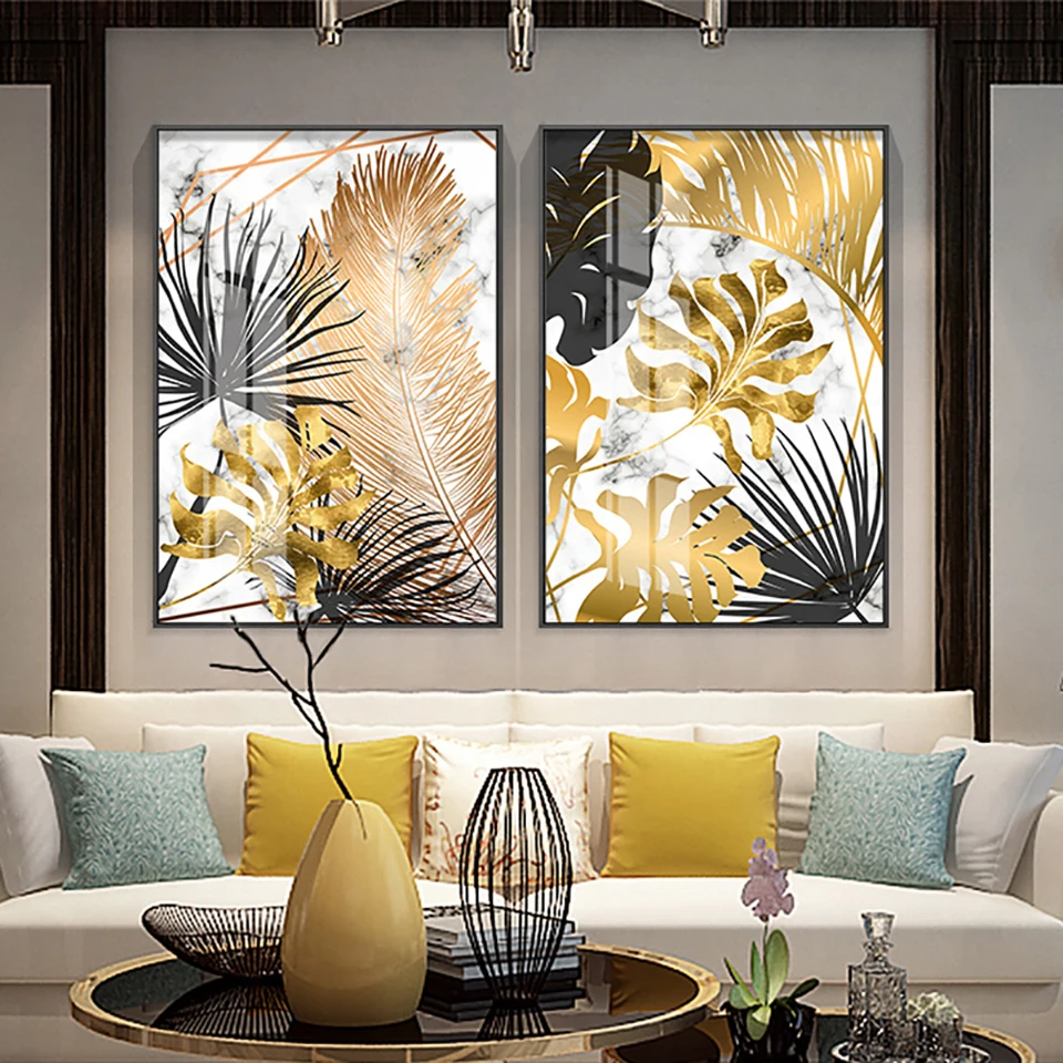 Nordic-style-Golden-leaf-canvas-painting-posters-and-print-modern-decor-wall-art-pictures-for-living