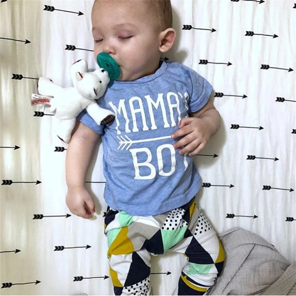 Newborn Infant Baby Boy Summer Clothes Mama's Boy Short Sleeve T Shirt