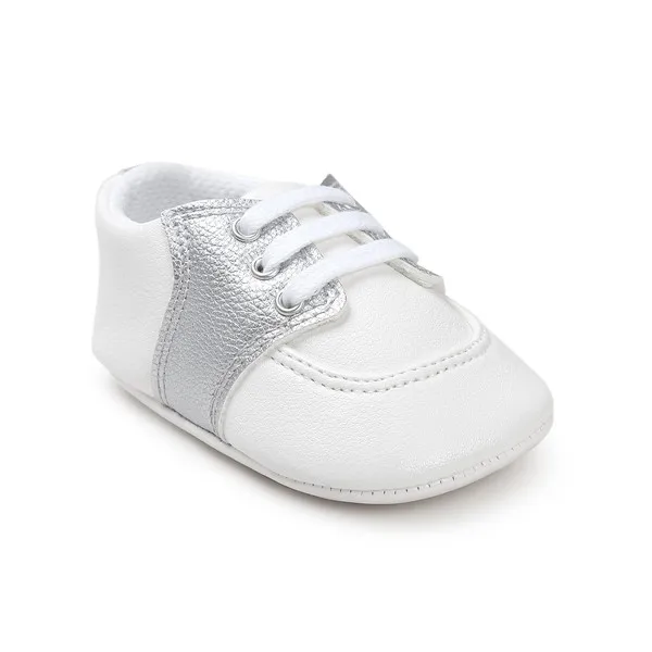 Новые брендовые Детские Мокасины Мягкие подошвой для новорожденных Bebe; Мода для мальчиков и девочек для занятий спортом мужские спортивные кроссовки для милый, для тех, кто только начинает ходить, горячая распродажа - Цвет: White silver