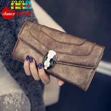 2016 Brand Lady Bags Women Wallets Fashion Snake Head Handbags Leather Wallet Purse Woman Long Three Fold Clutch Card Holder