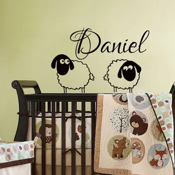 

Nursery Name Wall Sticker For Kids Rooms Two Lovely Sheep Mutton With Personalized Name Wall Decal Boy Baby Bedroom Decor
