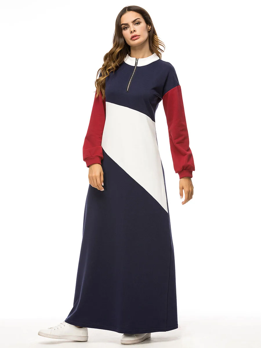 

Casual Striped Maxi Dress Thicken Hoodies Winter Loose Abaya Muslim Long Robe Gowns Vestidos Kimono Middle East Islamic Clothing