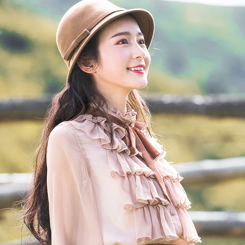 Free Shipping Boshow 2019 New Fashion Pink And White Shirts For Women Long Lantern Sleeve Ruffles Blouses Tops S-L Spring Autumn