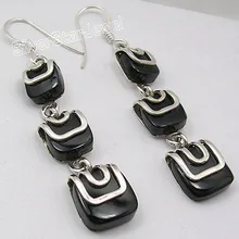 BESTSELLER de ÓNIX NEGRO Natural Cuelga Los Pendientes de plata 2 3/8 pulgadas