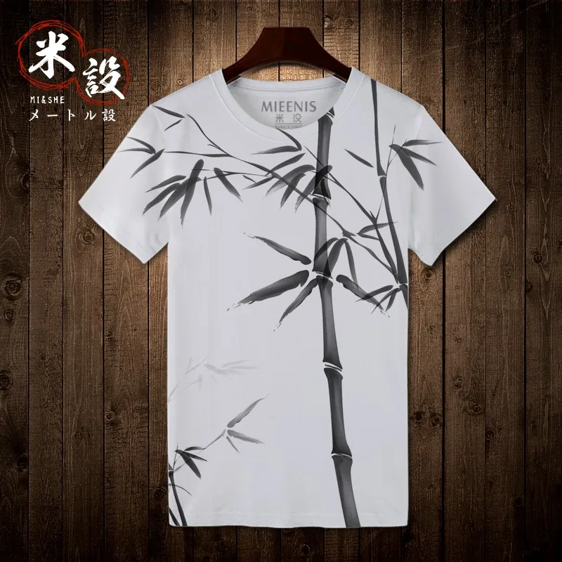 Brace Lee кунг-фу китайская традиционная живопись водяными чернилами мужская белая футболка с коротким рукавом хлопковая одежда для боевых искусств - Цвет: B