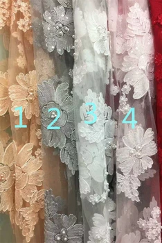 

Beautiful flower Embroidery Net Lace African French Lace High Quality with beads french Tulle Lace Fabric with beads