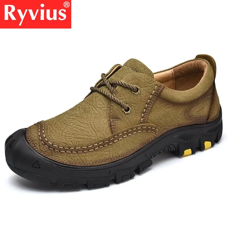 

Ryvius Brand Outdoor High Quality Leather Men's Hiking Shoes Explore Hiking Hunting Shoes Wear Waterproof Shoes Large Size 38-46