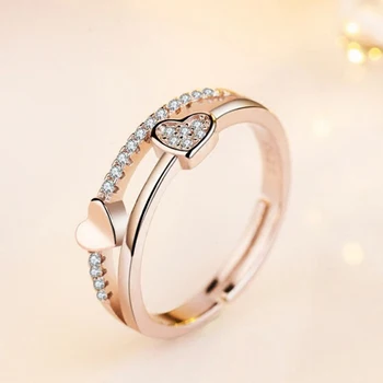 

XIYANIKE Heart Opening Adjustable Rings Inlaid Zircon Exquisite Rings Statement For Women Wedding Party Jewelry Bijoux Gifts New