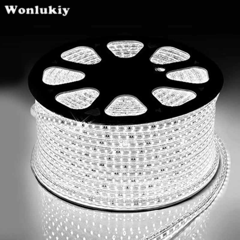 Wonlukiy 100 м/рулон Светодиодная лента 5050 60 светодиодов/м IP67 водонепроницаемая 220 В