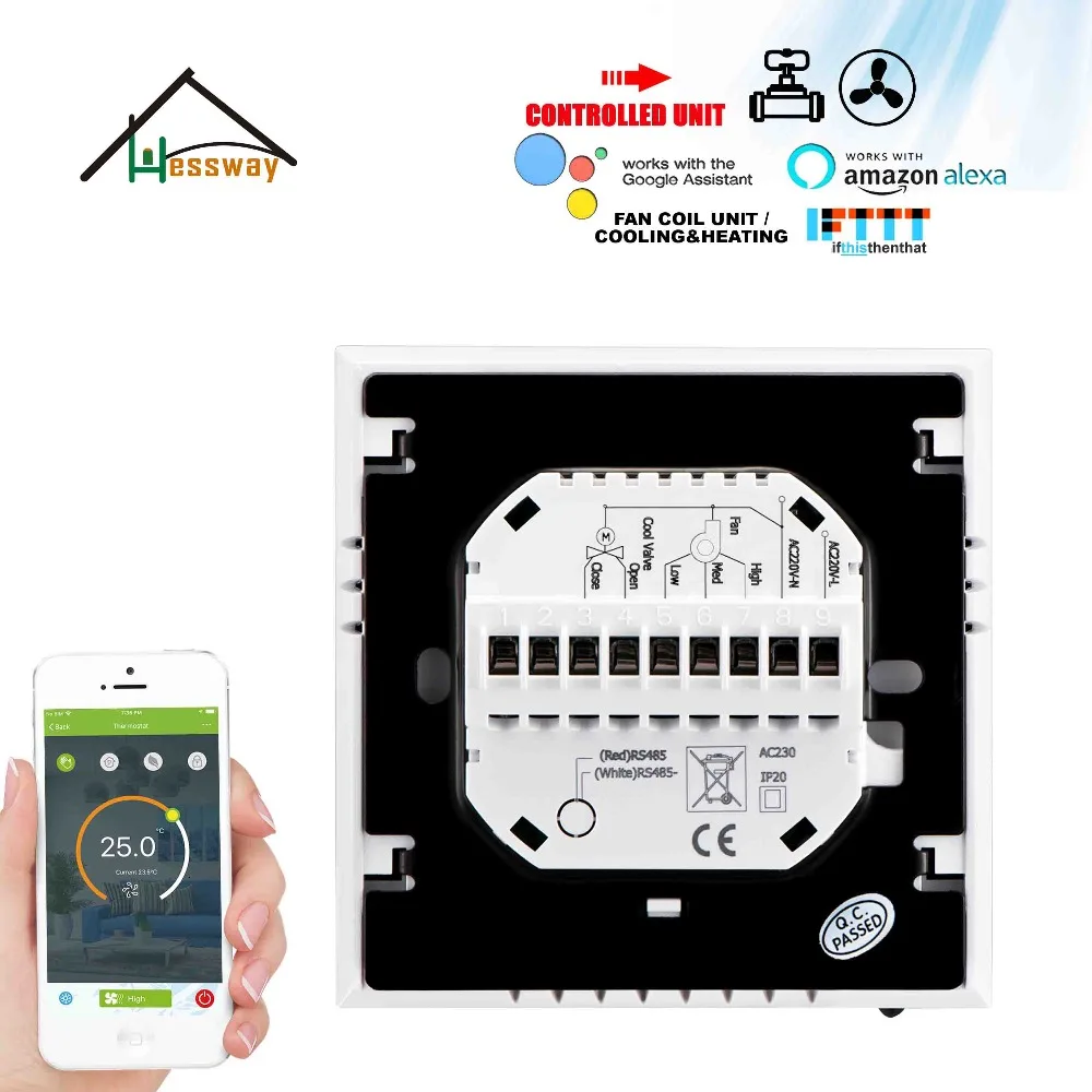3 скоростной вентилятор Катушка HESSWAY 2P с Wi Fi комнатный термостат 24 В 95 240