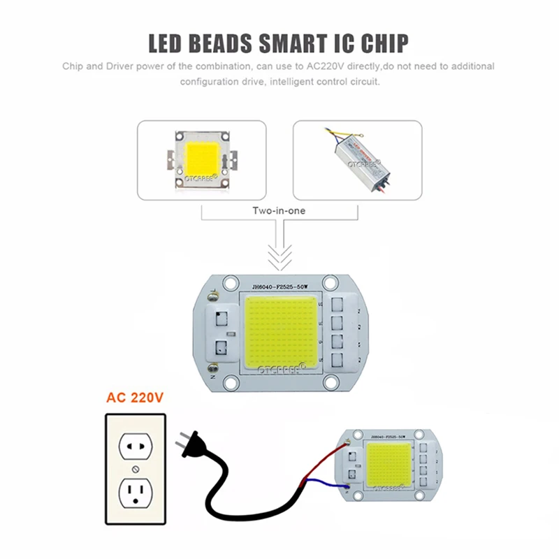 Smart IC AC Светодиодная лента COB 20W 30W 50W 110V 220V водителя DIY прожектор высокой мощности светодиодный COB диод теплый полный спектр белого