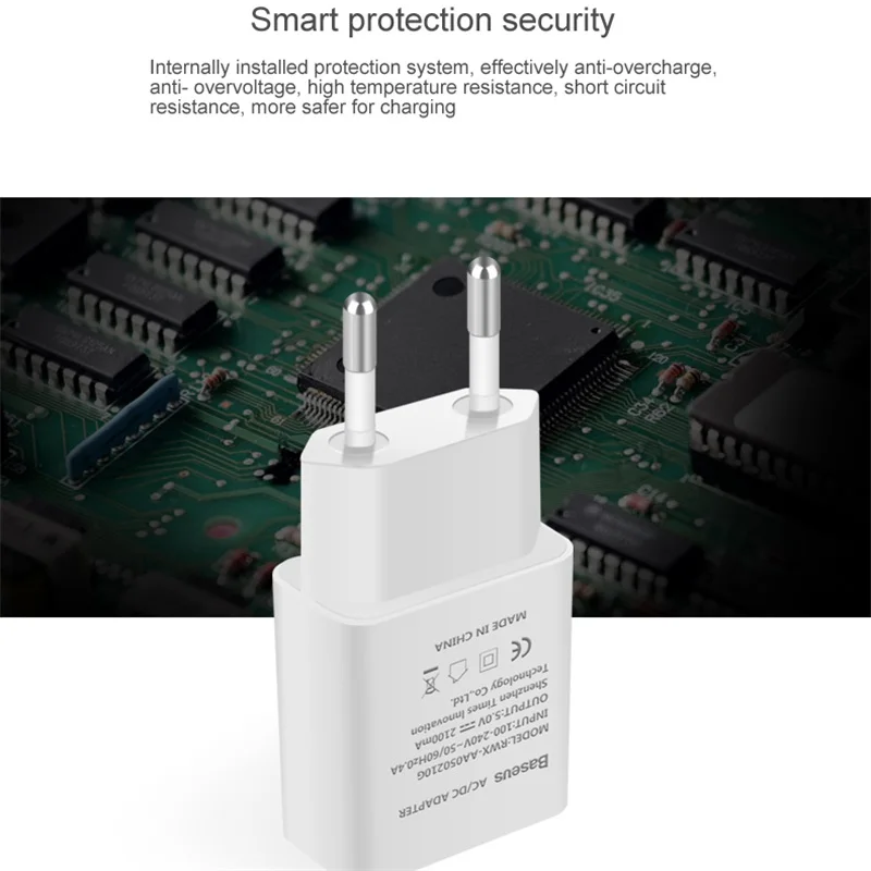 USB зарядное устройство Baseus для iPhone 8 7 европейская вилка дорожное настенное Samsung S9