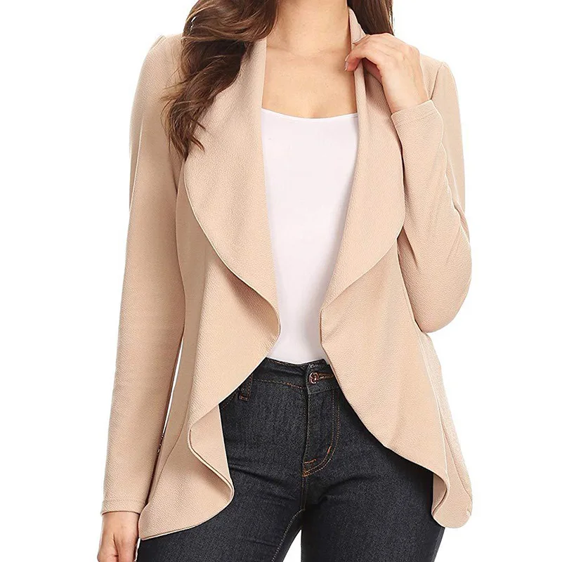 Solid Open Front Short Cardigan blazer office women Notched Office lady white blezer femenina Spring Autumn fashion basic top
