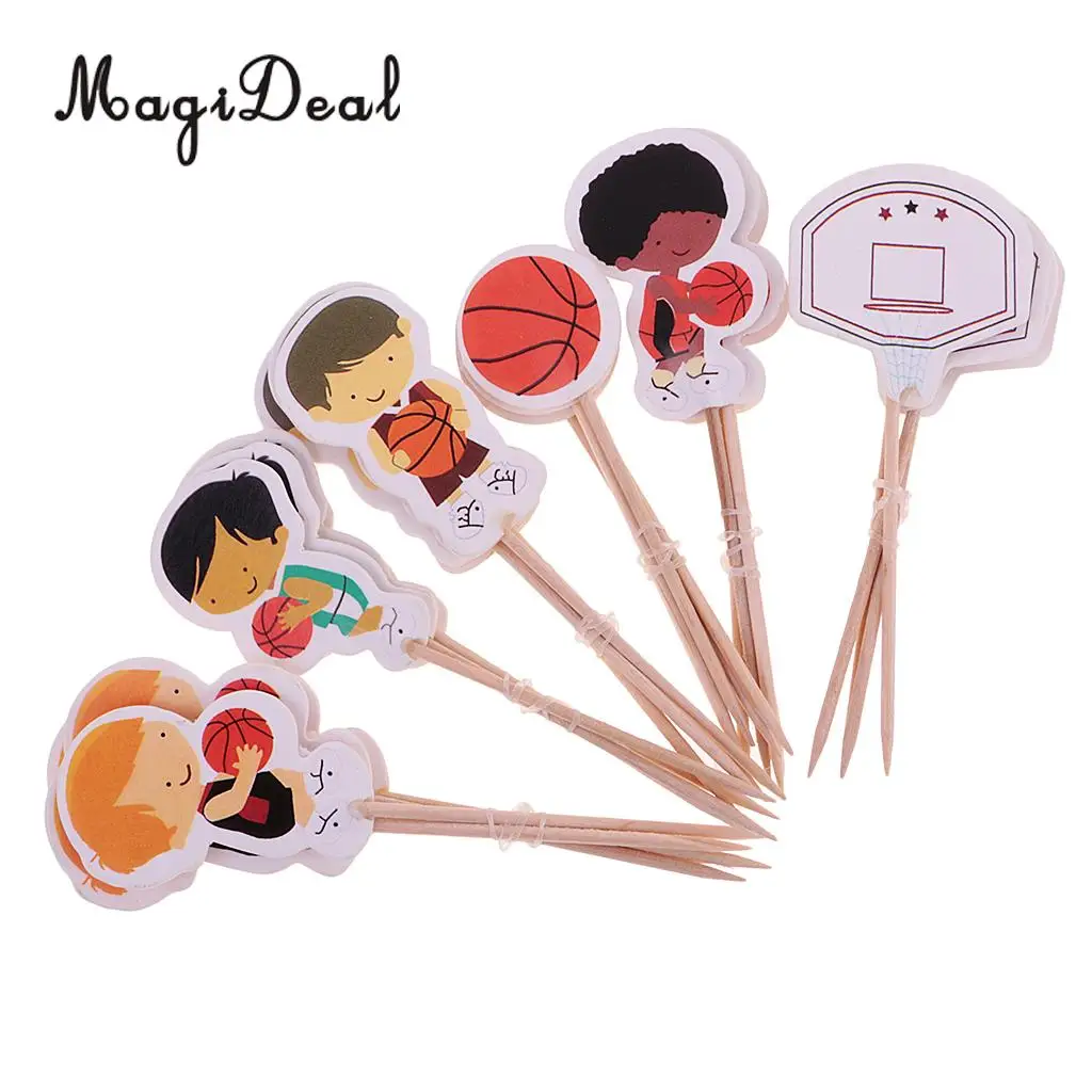 MagiDeal Novelty 24Pcs/Pack Basketball Boy Cupcake Picks Cake Toppers for Baby Shower Birthday Party DIY Craft Favors Decoration