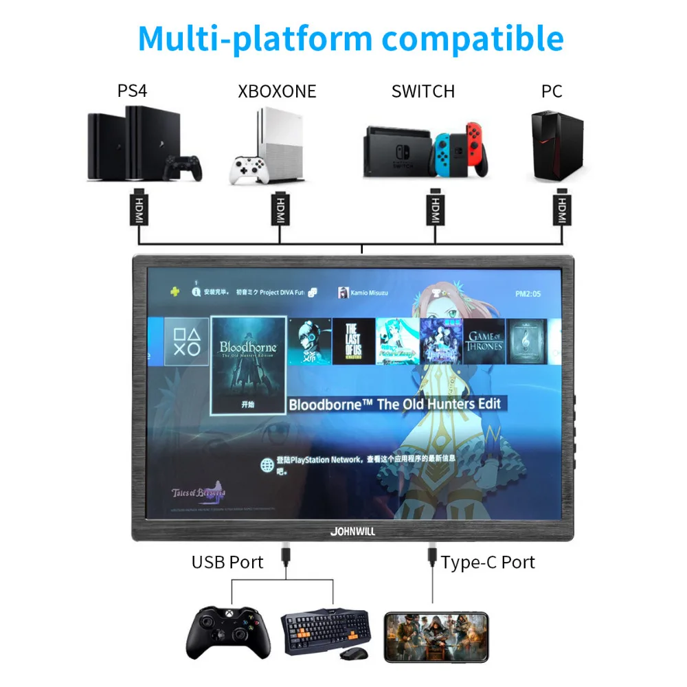  10.1 inch HD Portable Display 2560*1600 LCD Screen 2 Type-C 2 USB C HDMI Port for PS3 PS4 Switch PC