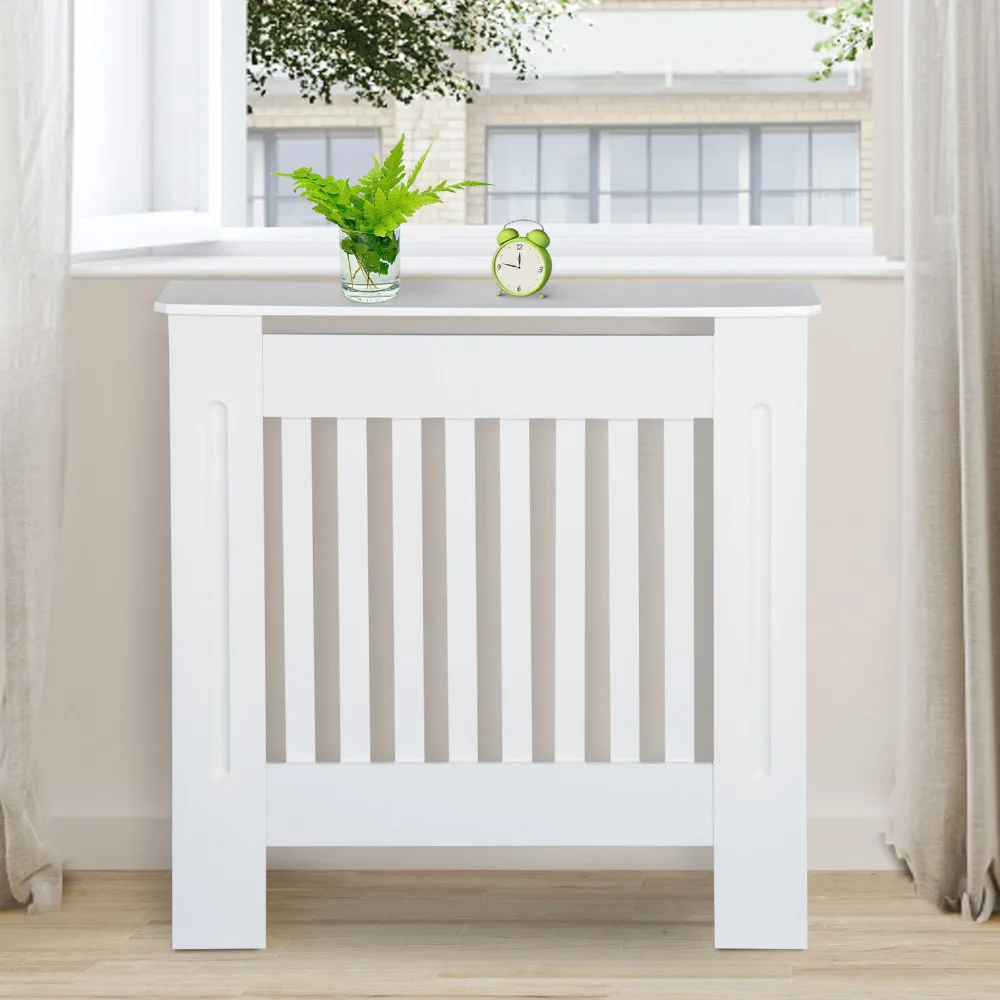 Modern White Painted MDF Cabinet Vertical Slat Cabinet Radiator Shelve for Living Room/Bedroom/Kitchen Autoshoppingcenter Wooden Radiator Cover 112 x 19 x 81/172 x 19 x 81cm【UK STOCK】 